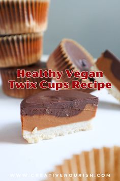 healthy vegan twix cups recipe with chocolate frosting and peanut butter cupcakes