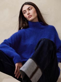 Atiena Alpaca-Blend Sweater | Banana Republic Fuzzy Sweater, Nylon Fabric, Funnel Neck, Work Fashion, Long Length, Funnel, Oversized Fits, Alpaca, Mock Neck