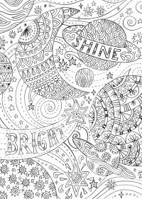 an adult coloring page with the words happy birthday written in doodles and stars on it