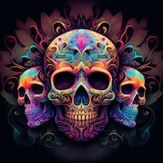 a colorful skull with flowers on it's head