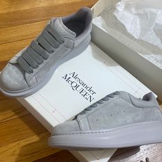 Brand New In Box Size 38 True Grey Alexander Mcqueen Oversized Sneaker, Mcqueen Sneakers, Alexander Mcqueen Sneakers, Alexander Mcqueen Shoes, Glitter Sneakers, Sneakers Grey, Gray Suede, Suede Sneakers, Blue Suede