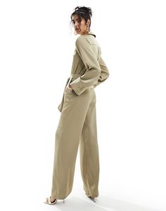 Jumpsuits & Rompers by Pretty Lavish Go all-in-one Spread collar Wrap front Functional pockets Tie waist Wide leg Regular fit Beige Long Sleeve Casual Jumpsuit, Beige V-neck Jumpsuits And Rompers For Day Out, Beige V-neck Jumpsuit For Loungewear, Beige Fitted Wide-leg Jumpsuits And Rompers, Khaki Military Style Long Sleeve Jumpsuits, Pretty Lavish, Utility Jumpsuit, All In One, Jumpsuit Romper