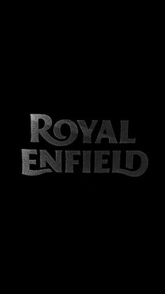 the royal enfield logo is shown in black and silver on a dark background with white lettering