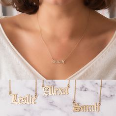 "14K Solid Old English Custom Name Necklace, Personalized Gothic Solid Gold Necklace, 14k Real Gold Old English Font Name Necklace Gift for Her. Custom Gold Old English Letter Old English Font Name Necklace will be handmade with the name you want(Mother, sister, your name, child's name, or your pet's name). I hope this elegant but stylish Old English Jewelry is also a great personalized Birthday Gift, Bridesmaid Gift, and Mother's Day Gift. Material: Solid Gold (real gold, no gold-filled or no g Cheap Classic Yellow Gold Name Necklace, Classic Yellow Gold Necklaces With Names, Classic Yellow Gold Necklace With Names, Gold Jewelry With Names For Formal Occasions, Gold Formal Jewelry With Names, Formal Gold Jewelry With Names, Classic Yellow Gold Name Necklace For Gift, Gold Necklaces With Names In 14k Gold, Classic 14k Gold Necklaces With Names