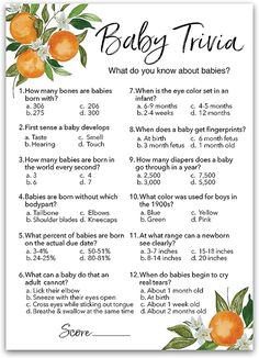 baby trivia with oranges and flowers on it