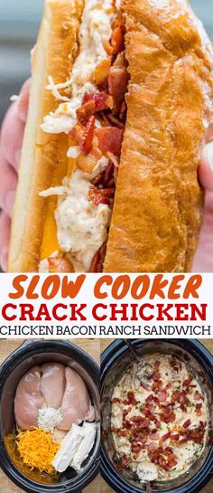 slow cooker crock chicken sandwich with bacon ranch sandwiches