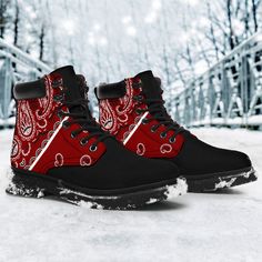 From taking a hike to shoveling the driveway, be sure to choose boots that always reflect your 'outside the box' style. There's no need to be ordinary! Blue Bandana, Boho Boots, Handmade Boot, Red Bandana, Boot Print, Leather Boots Women, Classic Boots, Martin Boots, Bandana Print