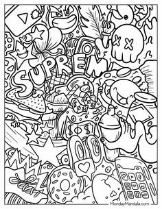 an abstract coloring page with lots of different items