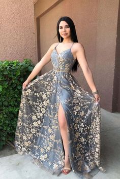 Gray Evening Dress, Lace Long Prom Dress, Winter Formal Dresses, Prom Dress Evening, Spaghetti Strap Prom Dress, Blue Evening Dresses, A Line Prom Dresses, Dress Evening, Tulle Lace