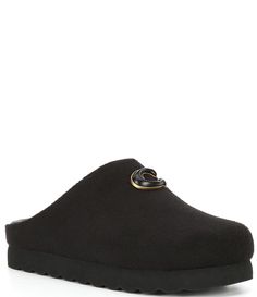 From COACH&#x2C; the Hadley Felt Slippers feature: Felt upper Slip-on closureSynthetic lining EVA outsole Imported. Felt Slippers, Wishlist 2024, Slides Slippers, Felted Slippers, Flat Mules, Hospital Bag, Dillard's, Global Fashion, Large Bags