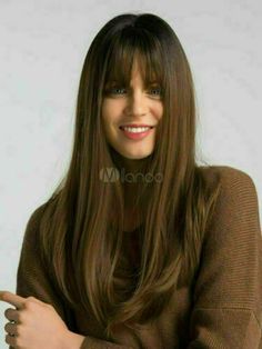 Long Straight Layers, Brown Straight Hair, Natural Straight Hair, Blond Ombre, Color Rubio, Full Bangs, Straight Wigs, Hair With Bangs, Best Wigs