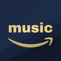 an amazon logo with the word music in gold on a dark blue background that reads,