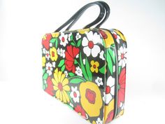 Retro Purse Groovy Suitcase 1970s Case Travel Bag Make Up Retro Rectangular Travel Case Bag, Vintage Rectangular Storage Bag, Retro Rectangular Case Bag For Gifts, Vintage Rectangular Case For Storage, Vintage Rectangular Storage Cases, Vintage Rectangular Case For Gifts, Vintage Rectangular Cases For Gifts, Vintage Rectangular Case For Gift, Painted Suitcase