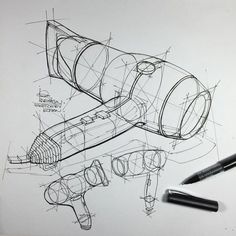 a drawing of a projector and pen on a whiteboard with some drawings in the background