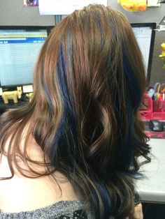 Blue Peekaboo Highlights, Blue Peekaboo, Blue Hair Highlights, Peekaboo Hair Colors, Peekaboo Highlights, Peekaboo Hair, Hair Tint, Hair Color Streaks, Blue Highlights