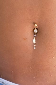 Gift Idea Gold Tiny Leaf Charm & Pink Swarovski Crystal Beads - Etsy Australia Percinings Ideas Belly, Elegant Belly Button Piercing, Belly Button Piercing Pain Chart, Belly Piercing Ideas, Belly Button Piercing Dangle, Belly Pierce, Dainty Belly Button Piercing, Cute Belly Button Piercing