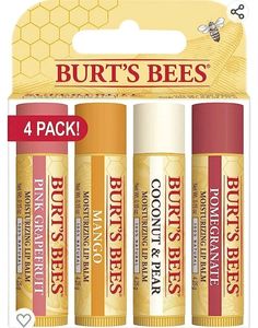 Burt's Bees Lip Balm, Moisturizing Lip Care, for All Day Hydration, 100% Natural, SuperFruit - Pomegranate, Coconut & Pear, Mango, Pink Grapefruit (4 Pack Burt's Bees Pomegranate, Burt's Bees Lip Balm, Bright Summer Acrylic Nails, Burts Bees Lip Balm, Burts Bees Lip, Beeswax Lip Balm, Soften Lips, Peppermint Oil, Natural Lip Balm