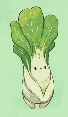 a drawing of a head of lettuce with eyes drawn on it's face