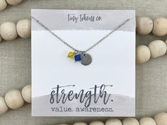 Blue Personalized Inspirational Jewelry, Inspirational Blue Jewelry For Gifts, Inspirational Blue Jewelry As A Gift, Personalized Blue Necklaces For Friendship, Personalized Blue Necklace For Friendship, Saint Coloring, Lightning Bolt Necklace, Yellow And Blue, Blue Ribbon