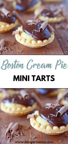 boston cream pie mini tarts with chocolate on top