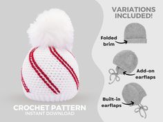 the crochet hat is shown with instructions on how to knit it