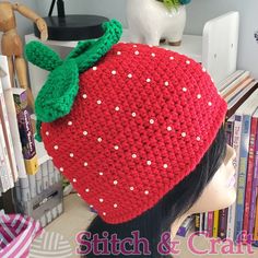 This juicy, cute hat will remind you of those hot, summer days as it keeps you warm during those cold, winter months! Adult: 20-22 inches Child: 18-20 inches 6-12 Months: 16-18 inches 0-6 Months: 14-16 inches Use a tape measure or some string to measure your head. Wrap the tape measure or string around the base of your head and just above your eyebrows to get the right measurement. Christmas Strawberry, Strawberry Hat, Starbucks Barista, Pointy Shoes, Rainbow Scarf, Cute Strawberry, Great Birthday Gifts, Cute Hats, Skull Cap Beanie