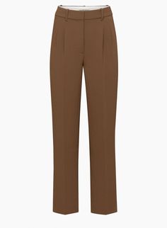 THE EFFORTLESS PANT | Aritzia Versatile Straight Hem Office Pants, Chic Pleated Waist Pants For Work, Workwear Wide Leg Pants With Pressed Crease, Business Casual High-waisted Pleated Pants, Chic Straight Hem Pants, High-waisted Pleated Waist Pants For Business Casual, Brown Pleated Bottoms For Workwear, Chic Wide Leg Pants For Workwear, Chic Wide Leg Pants For Workwear With Straight Hem