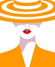 a woman with a hat on her head and red lips in the shape of a maze