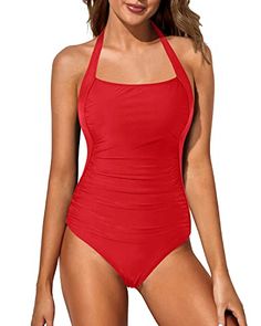 This retro one piece swimsuit is classic and elegant, tummy control and sexy backless details, which makes you more attractive, charming and confident.Features Imported Halter neck, backless Tummy control, slimming Removable padded, push up bra Vintage, retro, elegant Swimwear type: one piece Materials & Care 82% nylon, 18% spandex Hand wash Fitted One Piece With Built-in Bra For Beach, Fitted One Piece Swimsuit With Built-in Bra For Pool, Solid Fitted Swimwear For Poolside, Fitted Swimwear For Poolside, Solid Backless Tankini For Beach Party, Solid Color Backless Tankini For Beach Party, Summer Nylon One-piece In Solid Color, Solid Nylon One-piece For Summer, Beach Nylon Ruched Tankini