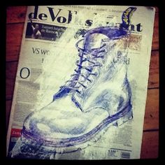 a newspaper with a drawing of a shoe on it