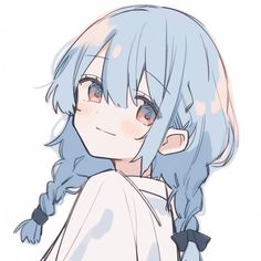 an anime character with blue hair and braids