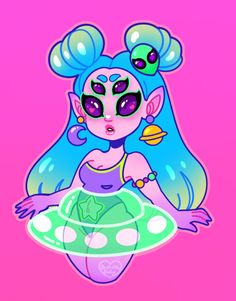 Alien Character Design Cute, Alien Pfp Aesthetic, Alien Cute Drawing, Alien Girl Drawing, Cute Alien Oc, Cute Alien Art, Alien Girl Art, Alien Pinup, Cute Alien Drawing