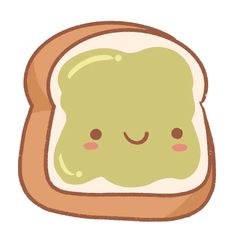 a toasted bread with green toppings and smiling face drawn on it's side