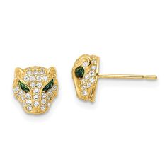 14k yellow gold lion head earring studs with crystal stones. Statement Fashion Pieces, Yellow Earrings, Gold Polish, Cz Stone, Gold Material, Type 1, Jewelry Earrings Studs, Primary Color, Stones And Crystals