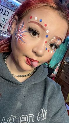 fourth of july face paint Forth Of July Makeup Ideas Simple, Usa Leg Paint Ideas, America Dress Up Day Spirit Week, Usa Football Theme Face Paint, Patriot Face Paint, Hispanic Heritage Face Painting, Cool Easy Face Paint Ideas, Football Game Face Dots, American Day Spirit Week