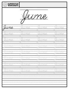 the cursive handwriting worksheet for june