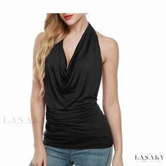 Lasaky - Luxurious Sleeveless Corset with Adjustable Neckline and Deep V-Neck Tops For Busty Women, Dressy White Blouses, New Year Eve, Women White Blouse, Flowy Design, Backless Top, Women Halter, Sleeveless Vest, T Shirt Women