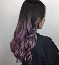 Smokey Purple Hair, Straight Hair Purple Highlights, Purple In Hair Subtle, Dark Purple To Light Purple Hair, Purple Toned Black Hair, Purple Balyage Long Hair, Lavender Balayage Brunette Pastel Purple, Pastel Purple Balayage Black Hair, Dark Purple Roots Light Purple Ends