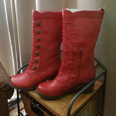 Red Zipper Boots With Heel. Never Worn. Still Have Inserts In Them. Boots With Heel, Zipper Boots, Shoes Heels Boots, Lady In Red, Shoes Women Heels, Heeled Boots, Shoes Heels, Size 7, Women Shoes