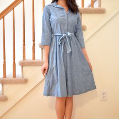 Easy, Breezy Denim Dress For The Summer! Hits Bellow The Knees With A Flattering A-Line Silhouette. Button Down Front With Waist Tie. Runs Large. Midi Denim, Waist Tie, Lands End, Denim Dress, Colorful Dresses, Midi Dress, Womens Dresses, Dresses, Women Shopping