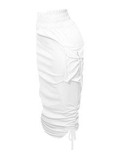 White Side Lace-up Pocket Bodycon Skirt White Fitted Cargo Skirt With Pockets, Fitted White Mini Cargo Skirt, Fitted White Cargo Mini Skirt, White Fitted Cargo Skirt For Summer, White Pencil Skirt With Pockets, White Knee-length Bottoms With Pockets, White Knee-length Bottoms With Elastic Waistband, White Stretch Knee-length Skirt, Knee-length Stretch White Skirt