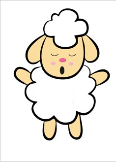 a cartoon sheep with a white hat on its head and eyes closed, standing in the air