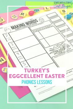 turkey's eggcellemeater easter phonics lesson with words and pictures