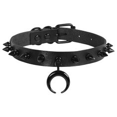 PRICES MAY VARY. Unique Design: Black Retro Gothic Choker with Charm Pendnat Necklace; the faux leather coordinating spikes riveted. Quality Material: The steampunk black choker is made of soft pu leather and alloy and has various types of pendants: a moon, cross, skull, heart, pentagram, six-pointed star, wings, etc. Collar Choker Size: Total length is 15.3 inches/39 cm, adjustable length range is 12.2"--14.5"/31--37cm. Width: 0.85 inche. Ideal Gifts: Goth fashion jewelry, suitable for personal Black Rivets Jewelry For Alternative Fashion, Black Rocker Jewelry With Rivets, Emo Mode, Goth Necklaces, Spiked Choker, Rock Dress, Halloween Costume Jewelry, Moon Choker Necklace, Moon Choker