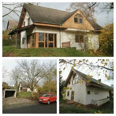 three different pictures of a house being built