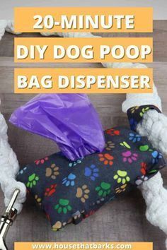 dog poop bag dispenser made out of crochet with the words 20 - minute diy dog poop bag dispenser