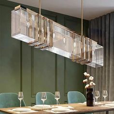 IIS Stainless Steel Hanging Pendant Light Crystal - Warmly Lights Crystal Chandelier Dining Room, Chandelier Luxury, Long Chandelier, Island Table, Fitted Bedrooms, Indoor Lighting Fixtures, Light Kitchen, Kitchen Lighting Fixtures, Luxury Dining