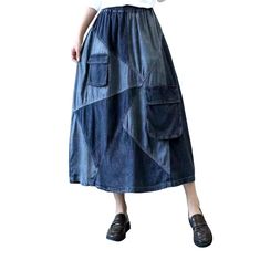 Introducing our 2023 Spring-Summer Collection's patchwork cargo long jeans skirt a modern city trend statement with retro flair!Distinctive Features: Patchwork Design: This skirt blends a variety of denim textures and washes. creating a hip patchwork style that will add an unconventional edge to your look. Cargo Maxi Cut: You won't have to compromise on comfort with this skirt its full-length cut promises a relaxed yet flattering fit. High-Waist: The tall-rise cut ensures an elegant silhouette. Long Jeans Skirt, Cotton Skirts, Womens Denim Skirts, Denim Texture, High Waisted Denim Skirt, Long Denim Skirt, Jeans Skirt, High Waist Denim, Long Jeans