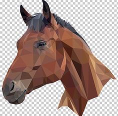 a horse's head is shown in low - poly style, with the background made up