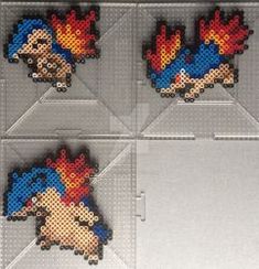 four pieces of pixel art made to look like video games characters